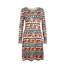 Elegant Women Bat And Moon Polyester Print Dress With Full Sleeve And O-neck For Halloween ILML