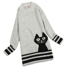 Elegant Women Long Sleeve Sweater Cute Cat Pattern O Neck Knitted Pullover Tops Knitwear ILML