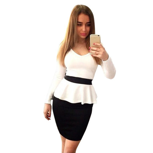 Sexy Women V-neck Peplum Wear To Work Casual Party Bodycon Sheath Dress Y04 ILML