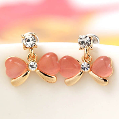 South Korea Jewelry Butterfly Earrings Pink Jewelry Earrings Alloy Opal Rhinstone Stud Ear S1 ILML