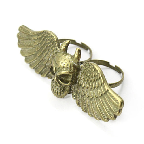 The Demon Skull Double Finger Ring Bronze Angel Wings Ring Bling jewelry ILML