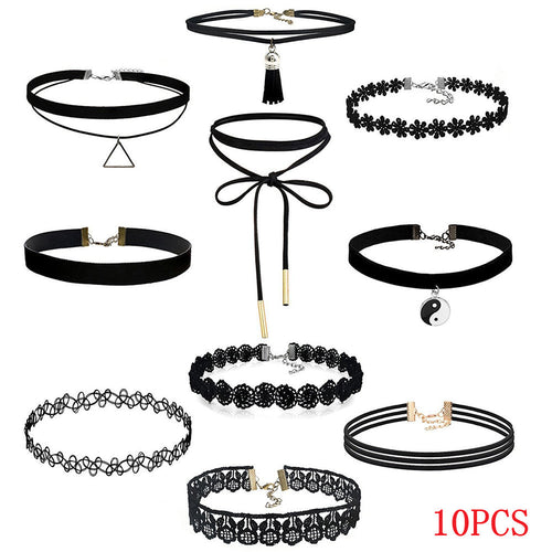 6pcs 7pcs 10 pcs Trendy Choker Necklace Stretch Velvet Classic Gothic Tattoo Lace Choker collier collar for Women Ladies ILML