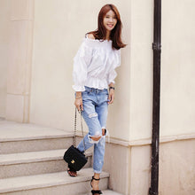 Jeans Women Loose Low Waist Washed Vintage Big Hole Ripped Long Denim Pencil Pants L4 ILML