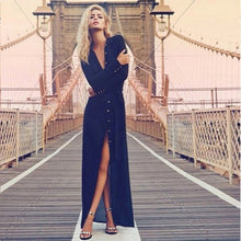 Tunic Button V-Neck Split Dress Women Long Sleeve Party Maxi Beach Dresses Unique Vestidos ILML