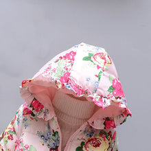 Kids Girls Warm Thick Hooded Floral Down Coat Children Warm Jacket Snowsuit Outwear Clothes ILML