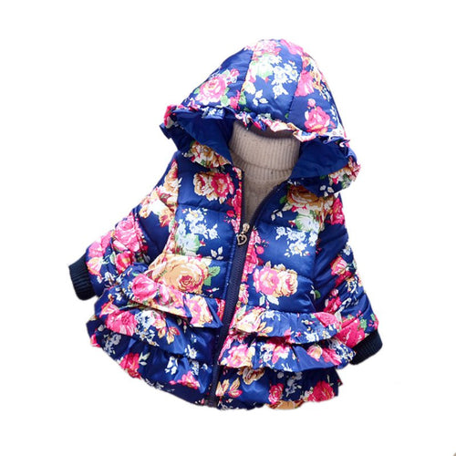 Kids Girls Warm Thick Hooded Floral Down Coat Children Warm Jacket Snowsuit Outwear Clothes ILML