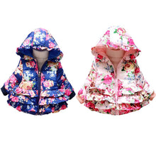 Kids Girls Warm Thick Hooded Floral Down Coat Children Warm Jacket Snowsuit Outwear Clothes ILML