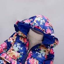 Kids Girls Warm Thick Hooded Floral Down Coat Children Warm Jacket Snowsuit Outwear Clothes ILML