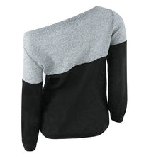 Sexy Off Shoulder Women Basic Pullovers Long Sleeve Knitted Warm Sweaters Jumper Tops Patchwork Pullovers ILML