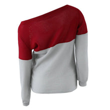 Sexy Off Shoulder Women Basic Pullovers Long Sleeve Knitted Warm Sweaters Jumper Tops Patchwork Pullovers ILML