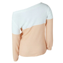 Sexy Off Shoulder Women Basic Pullovers Long Sleeve Knitted Warm Sweaters Jumper Tops Patchwork Pullovers ILML
