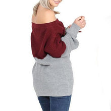 Sexy Off Shoulder Women Basic Pullovers Long Sleeve Knitted Warm Sweaters Jumper Tops Patchwork Pullovers ILML