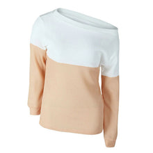 Sexy Off Shoulder Women Basic Pullovers Long Sleeve Knitted Warm Sweaters Jumper Tops Patchwork Pullovers ILML