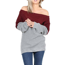 Sexy Off Shoulder Women Basic Pullovers Long Sleeve Knitted Warm Sweaters Jumper Tops Patchwork Pullovers ILML
