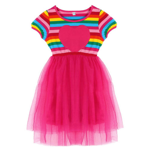 BOBORA Kids Baby Girl Toddler Rainbow Striped Tutu Dresses Girls Top Party Dress Outfit Clothes ILML
