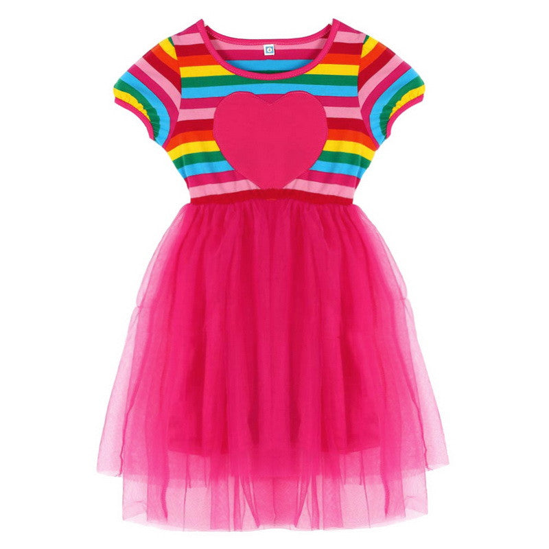BOBORA Kids Baby Girl Toddler Rainbow Striped Tutu Dresses Girls Top Party Dress Outfit Clothes ILML