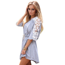 BOHO Women's Casual Short Shirt Dress Belted Short Sleeve V-Neck Beach Dresses ILML