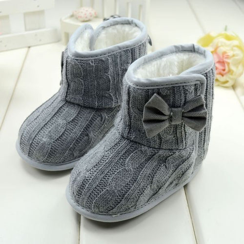 Baby Girl Boy Snow Boots Knit Bowknot Faux Fleece Soft Sole Kids Woolen Yam Knit Fur 3-18 Months ILML