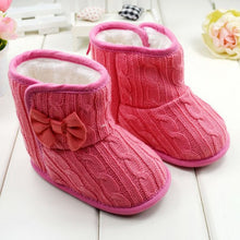 Baby Girl Boy Snow Boots Knit Bowknot Faux Fleece Soft Sole Kids Woolen Yam Knit Fur 3-18 Months ILML