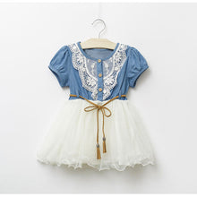 Baby Kids Girl Short Sleeve Denim Lace Dresses Tops White Guaze Children Tutu Dress Sundress 1-6Y  ILML