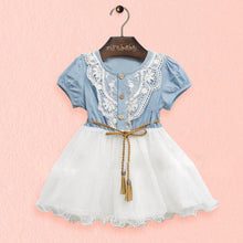 Baby Kids Girl Short Sleeve Denim Lace Dresses Tops White Guaze Children Tutu Dress Sundress 1-6Y  ILML