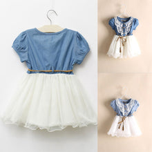 Baby Kids Girl Short Sleeve Denim Lace Dresses Tops White Guaze Children Tutu Dress Sundress 1-6Y  ILML