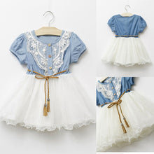 Baby Kids Girl Short Sleeve Denim Lace Dresses Tops White Guaze Children Tutu Dress Sundress 1-6Y  ILML