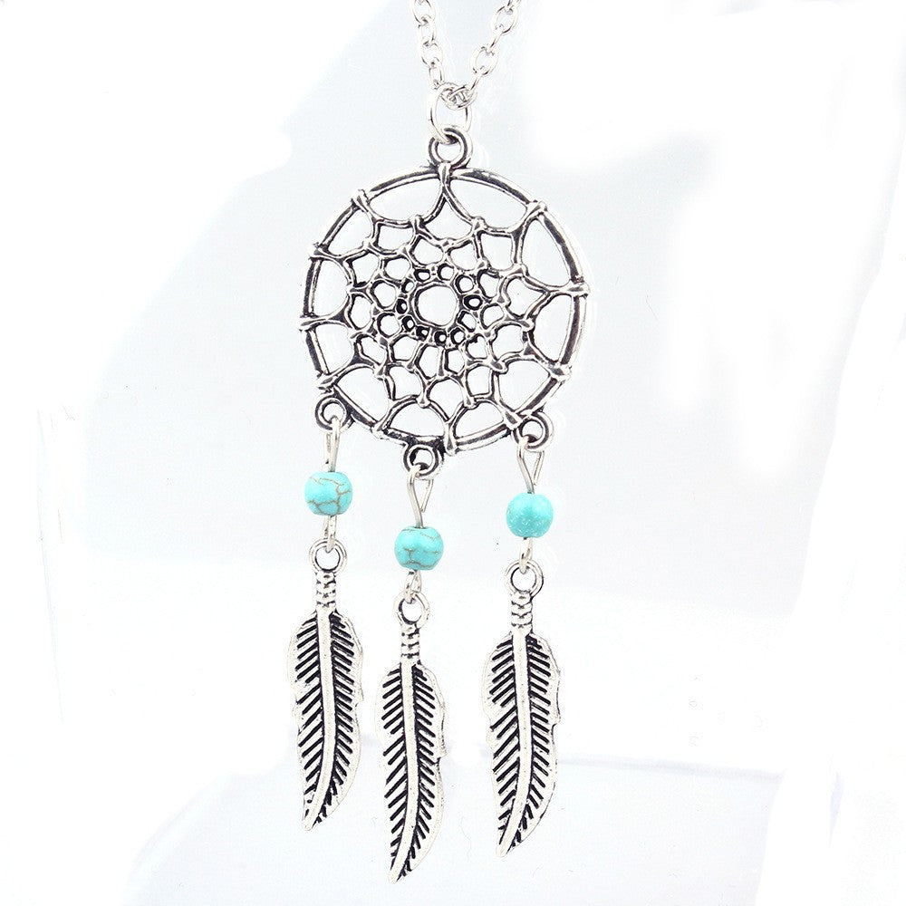 Best Sold Unique Design Retro Jewelry Dream Catcher Leaves Pendant Bohemian ethnic romantic Faddish Special long Chain Necklace ILML