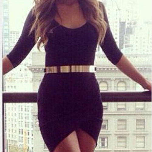 Black Women Irregular Bodycon Clubwear Nightclub Cocktail Mini Dress  ILML