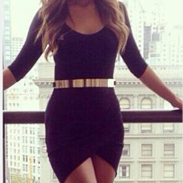 Black Women Irregular Bodycon Clubwear Nightclub Cocktail Mini Dress  ILML