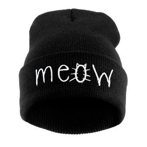 MEOW Cap Casual Hip-Hop Hats Knitted Wool Skullies Beanie Hat Warm Soft Hat for Women Men ILML