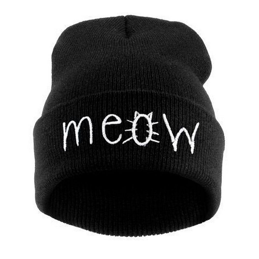 MEOW Cap Casual Hip-Hop Hats Knitted Wool Skullies Beanie Hat Warm Soft Hat for Women Men ILML