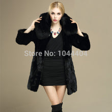 Brand Luxury Women Rabbit Fur Coat Fox Fur Collar Hooded Long Jacket Parka ILML