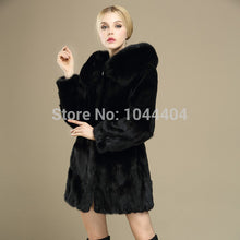 Brand Luxury Women Rabbit Fur Coat Fox Fur Collar Hooded Long Jacket Parka ILML