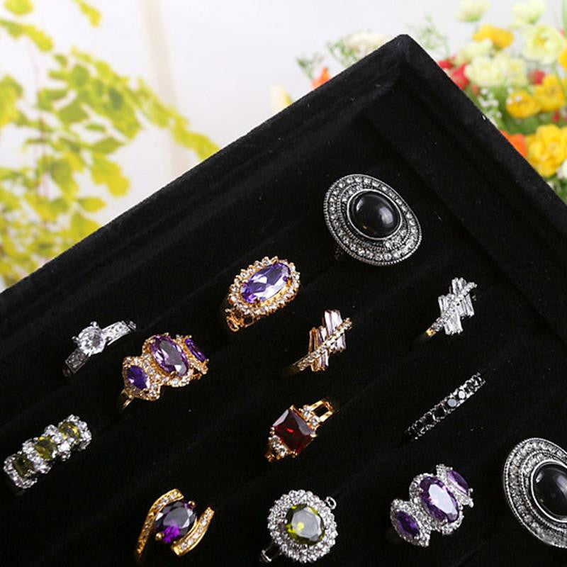 Bright Jewelry Showcase Velvet Earring Ring Display Tray Box Show Carrying Case  ILML