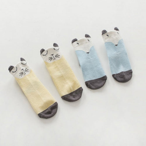 Cartoon born Cotton Fox Cat Printed Anti-slip Knee Socks Kids Baby Stockings 0-4Y Y2 ILML