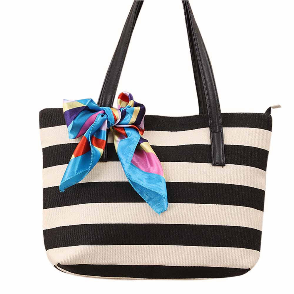 Casual women bag Canvas Stripe Silk Scarf hbags Shoulder Shopping Bag Travel Bags Tote hbag women bags bolsas ILML