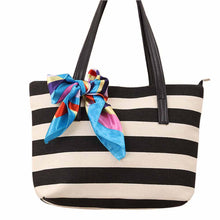 Casual women bag Canvas Stripe Silk Scarf hbags Shoulder Shopping Bag Travel Bags Tote hbag women bags bolsas ILML