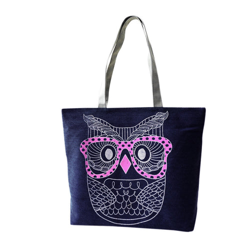 Casual women bag Lady Owl Printing Canvas Shoulder Shopping hbags Bag Travel Bags Tote hbag women bags bolsas ILML