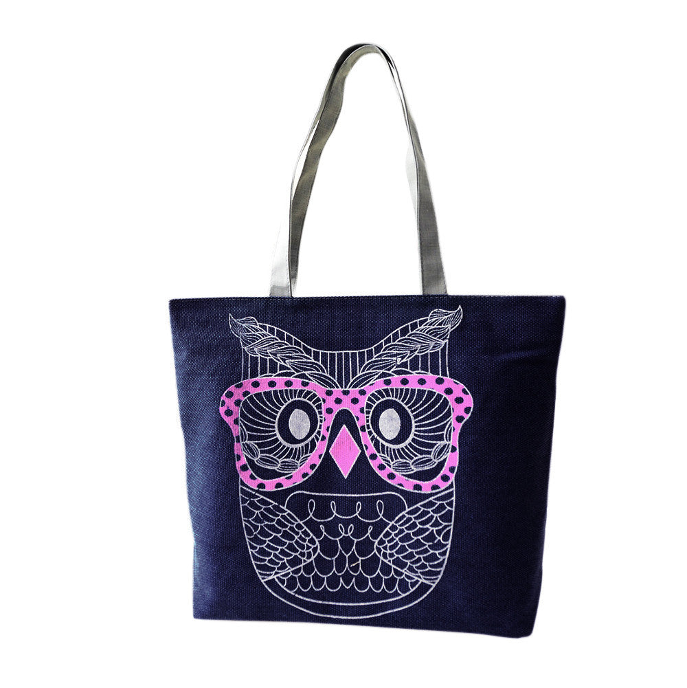 Casual women bag Lady Owl Printing Canvas Shoulder Shopping hbags Bag Travel Bags Tote hbag women bags bolsas ILML