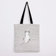 Casual women bag Striped Napping Cat hbags Shoulder Shopping Bag Travel Bags Canvas Tote hbag women bags bolsas ILML