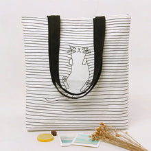 Casual women bag Striped Napping Cat hbags Shoulder Shopping Bag Travel Bags Canvas Tote hbag women bags bolsas ILML