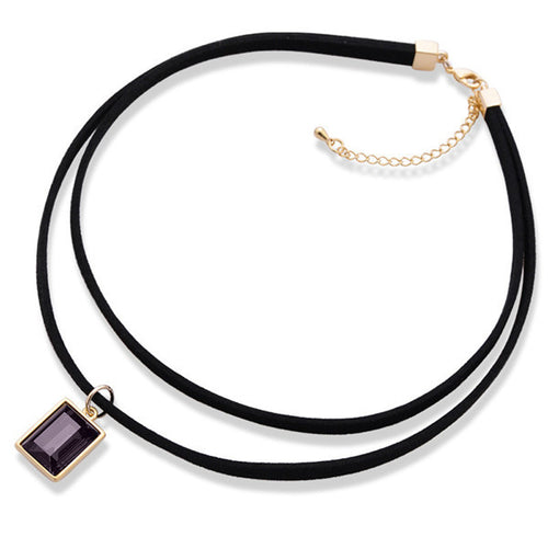 Charm crystal Double-Leather Cord Pendant Necklace Women Office Lady Retro Elegant Simple Semi Precious Stone Chain Necklaces ILML