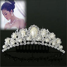 Chic Women Elegant Pearl Rhinestone inlay Crown Tiara Hair Comb Jewelry LKT0004 ILML