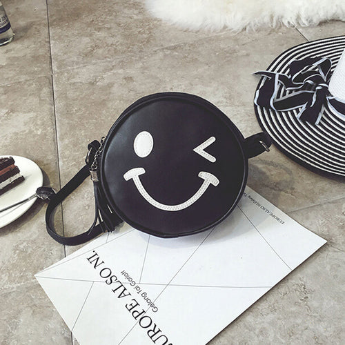 Circular Smile Face women bag Leather feminina messenger bags hbags famousSingle crossbody Shoulder bolsos mujer ILML