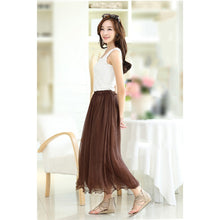 Colorful Women's Tulle Skirt Elastic Waist Silk Chiffon Pleated Long PY3 ILML