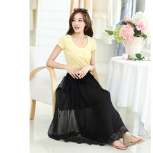 Colorful Women's Tulle Skirt Elastic Waist Silk Chiffon Pleated Long PY3 ILML