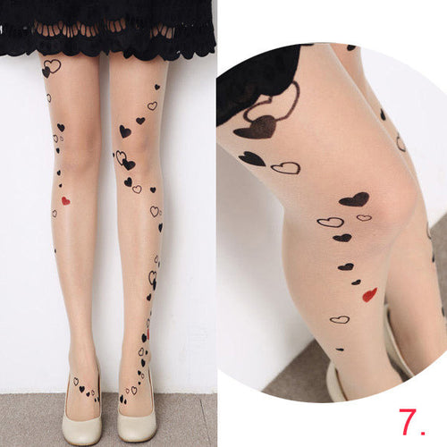 Cute Women Sexy Transparent Silk Stocking Tattoo Pantyhose Woman Leggings ILML