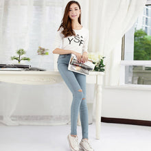 DesignerJeans Womens Denim Hollow Out Strech Blue Black Skinny High Waist Denim Pencil Pants Plus Size ILML