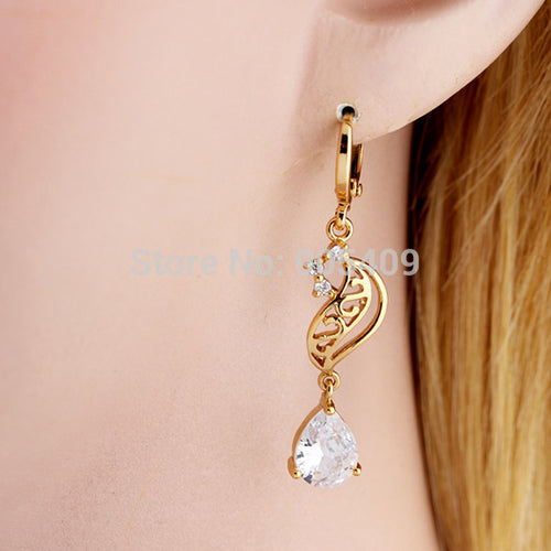 Elegant 18k Golden Plated Crystal Charm Jewelry Dangle Earrings for Women Ladies ILML